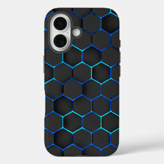 Black hexagons on blue light iPhone 16 case