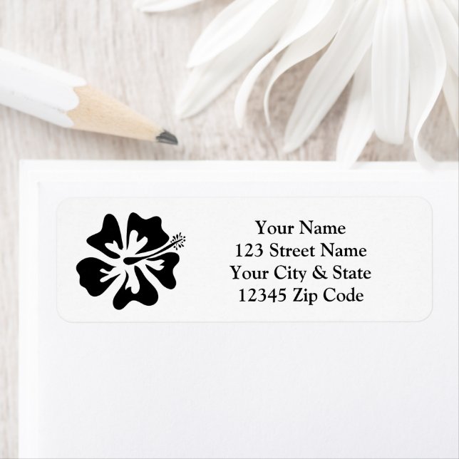 Black Hibiscus flower logo return address labels (Insitu)