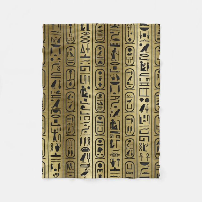 Black hieroglyphs pattern on Ancient Gold Fleece Blanket (Front)