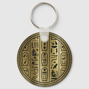 Black hieroglyphs pattern on Ancient Gold Key Ring