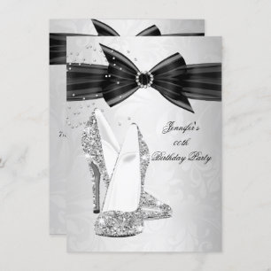 Black High Heel Shoe Silver Diamond Birthday Party Invitation