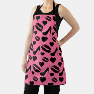 Black High Heels Kisses Lips Girly Makeup Hearts Apron