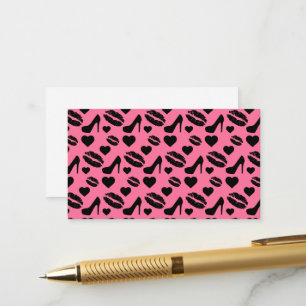 Black High Heels Kisses Lips Girly Makeup Hearts Enclosure Card