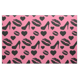 Black High Heels Kisses Lips Girly Makeup Hearts Fabric