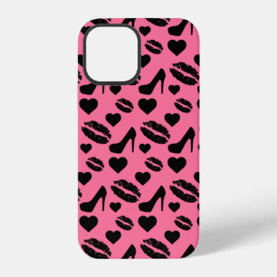 Black High Heels Kisses Lips Girly Makeup Hearts iPhone 12 Case