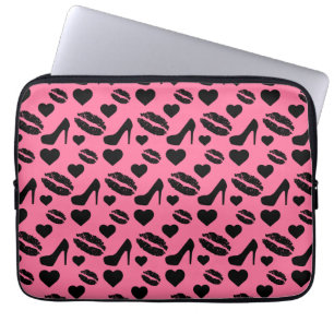Black High Heels Kisses Lips Girly Makeup Hearts Laptop Sleeve
