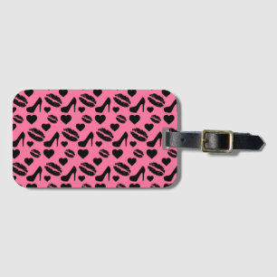 Black High Heels Kisses Lips Girly Makeup Hearts Luggage Tag