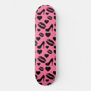 Black High Heels Kisses Lips Girly Makeup Hearts Skateboard