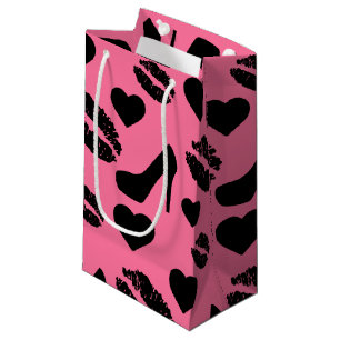 Black High Heels Kisses Lips Girly Makeup Hearts Small Gift Bag