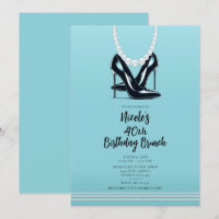 Black High Heels Pearls Turquoise Birthday Brunch