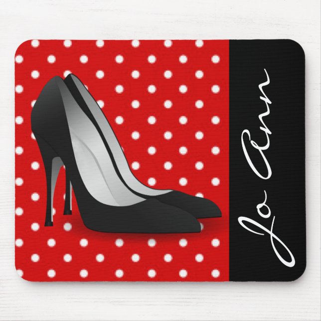 Black High Heels Red White Polka Dot Pattern Mouse Mat (Front)