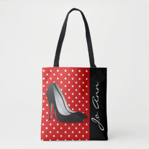 Black High Heels Red White Polka Dot Pattern Tote Bag