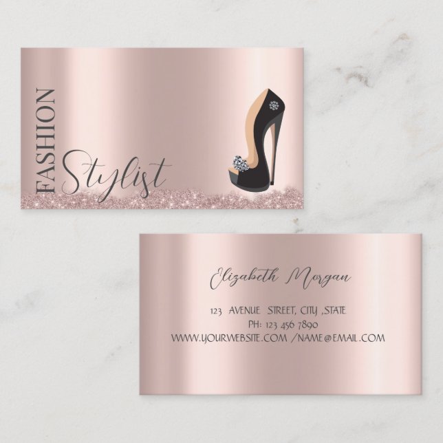 Black High Heels Rose Gold Business Card (Front/Back)