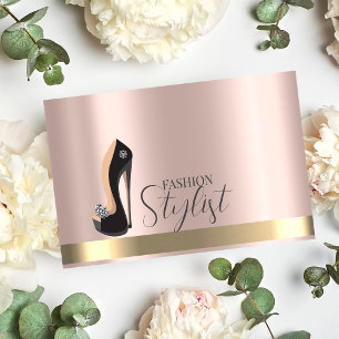 Black High Heels Rose Gold Business Card