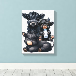 Black Highland Cow Reading A Book Canvas Print