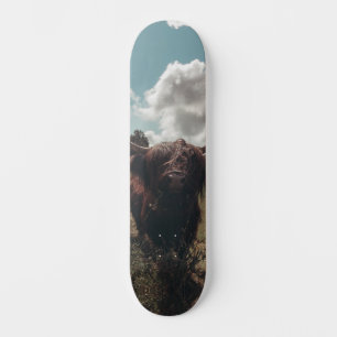 Black highland Scottish cow grazing vintage retro Skateboard
