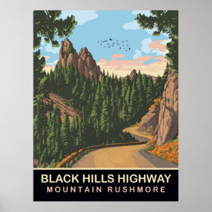Black Hills Highway, Mount Rushmore, SD, Travel Poster