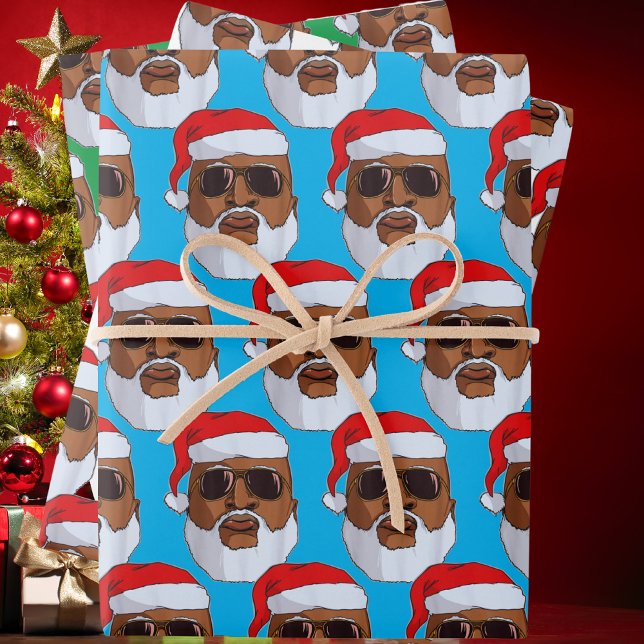Black hip hop Santa Claus African American Wrapping Paper Sheet (Creator Uploaded)