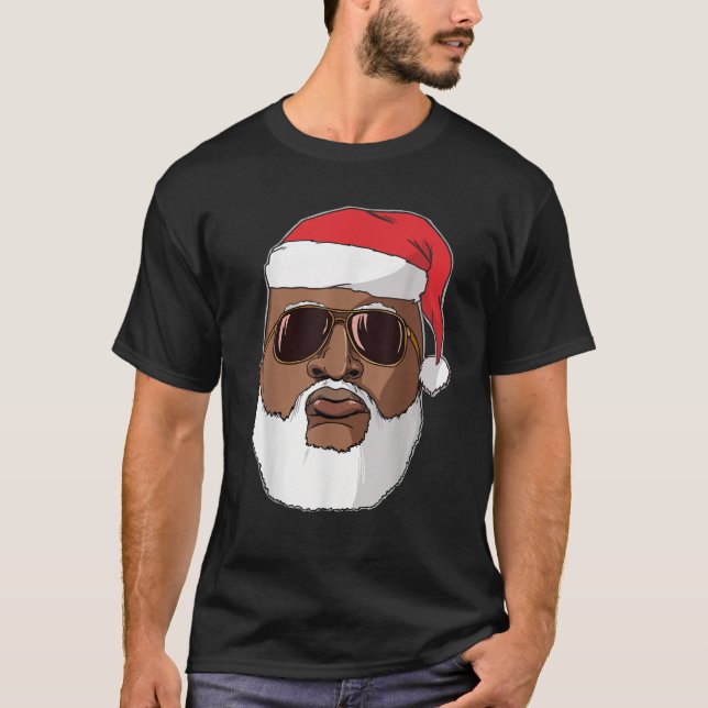 Black hip hop Santa Claus novelty African American T-Shirt (Front)