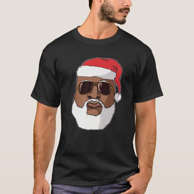 Black hip hop Santa Claus novelty African American T-Shirt (Front)