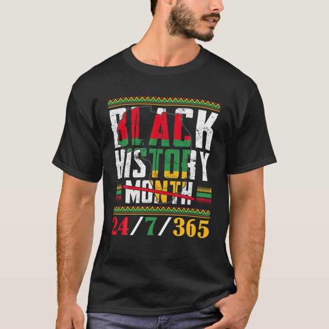 Black History 24 7 365 Africa Map BHM Pride Afro W T-Shirt (Front)
