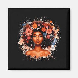 Black History Afro Hair Flower Girl Women Juneteen Magnet