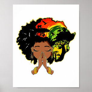 Black History Afro Woman Praying God Melanin Queen Poster