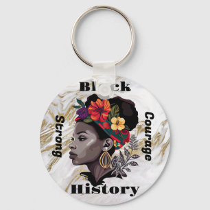 Black History Floral Marble African Keychain