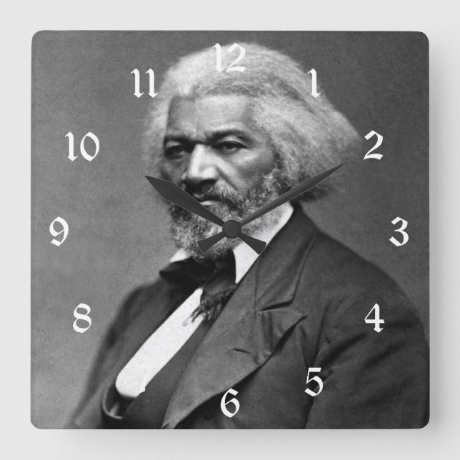 Black History Icons: Older Frederick Douglass Square Wall Clock (Front)