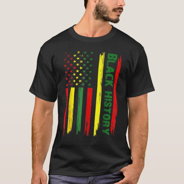 Black History In USA Flag Afro African Pride Men W T-Shirt (Front)