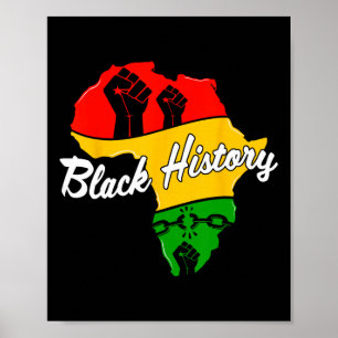 Black History Month Africa Map Proud Fist Men Wome Poster