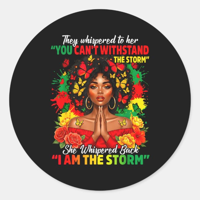 Black History Month African Girl Woman Afro I Am T Classic Round Sticker (Front)