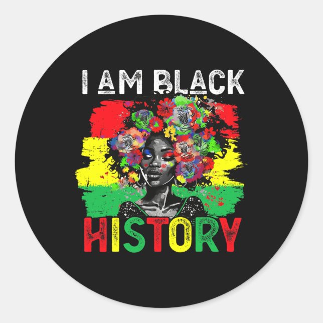 Black History Month African Woman I Am Black Histo Classic Round Sticker (Front)