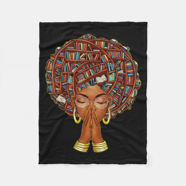 Black History Month Afro Book Lover Women Girls Li Fleece Blanket (Front)