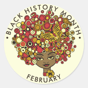 Black History Month, beautiful woman retro Classic Round Sticker