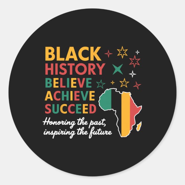 Black History Month Believe Achieve Succeed Melani Classic Round Sticker (Front)