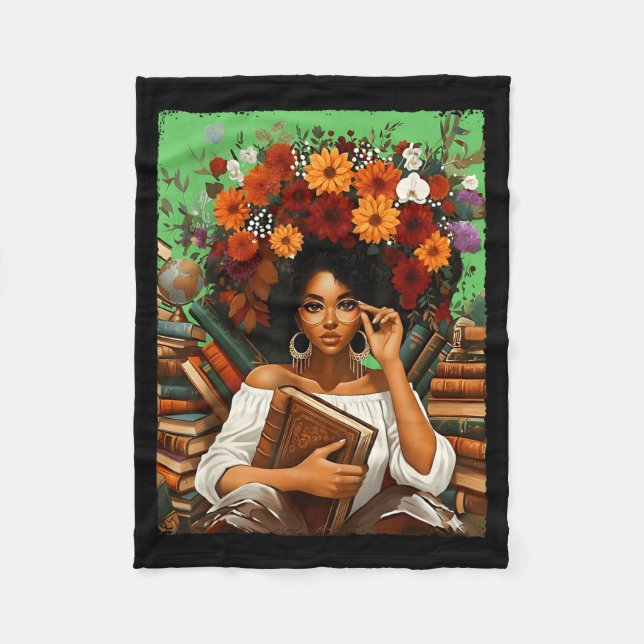 Black History Month Black Afro Girl Women Book Lov Fleece Blanket (Front)