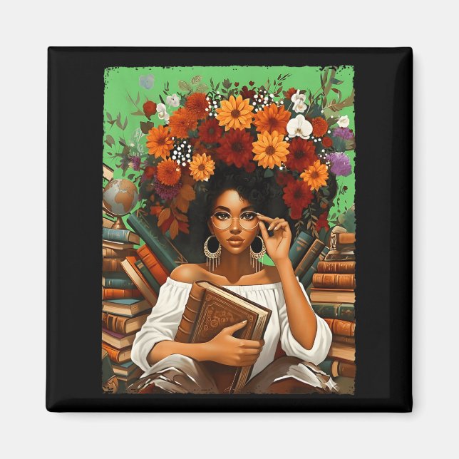 Black History Month Black Afro Girl Women Book Lov Magnet (Front)