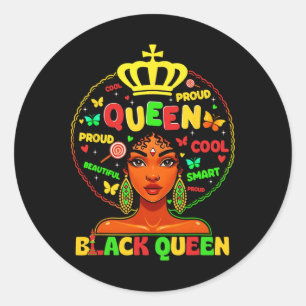Black History Month Black Queen Afro Melanin Girl  Classic Round Sticker