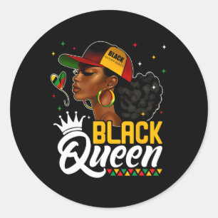 Black History Month Black Queen In Hat Melanin Gir Classic Round Sticker