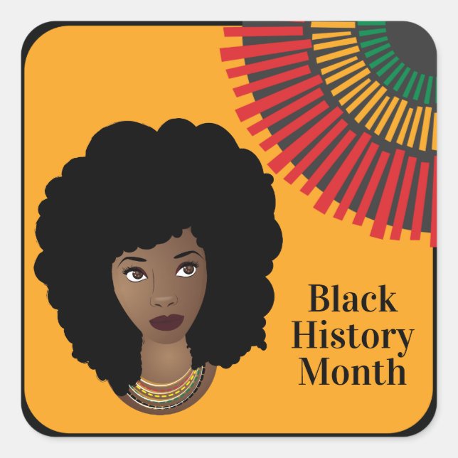 Black History Month, Black Woman, Rays of Sun Square Sticker (Front)