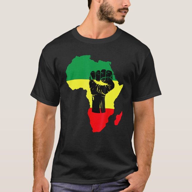 Black History Month Celebration African Map Fist T T-Shirt (Front)