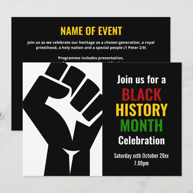 BLACK HISTORY MONTH Celebration BHM Event Invitation (Front/Back)