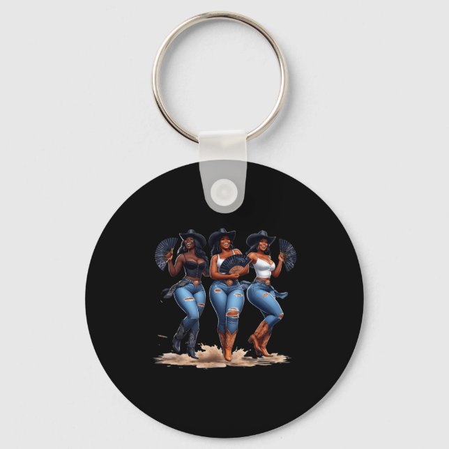 Black History Month Cowgirl Western Afro Black Wom Key Ring (Front)