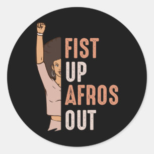 Black History Month Fist Up Afros Out Women Melani Classic Round Sticker