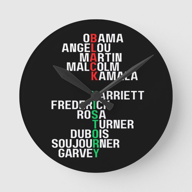 Black History Month Melanin King Queen Sista Bruh Round Clock (Front)