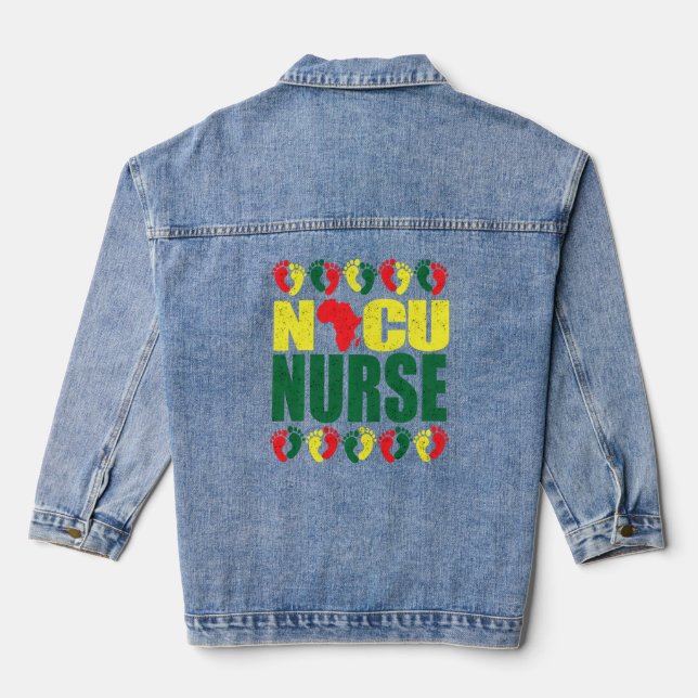 Black History Month Nicu Nurse African American Nu Denim Jacket (Back)