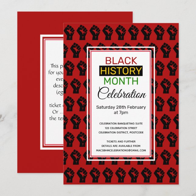 BLACK HISTORY MONTH Power Fist Celebration Invitation (Front/Back)