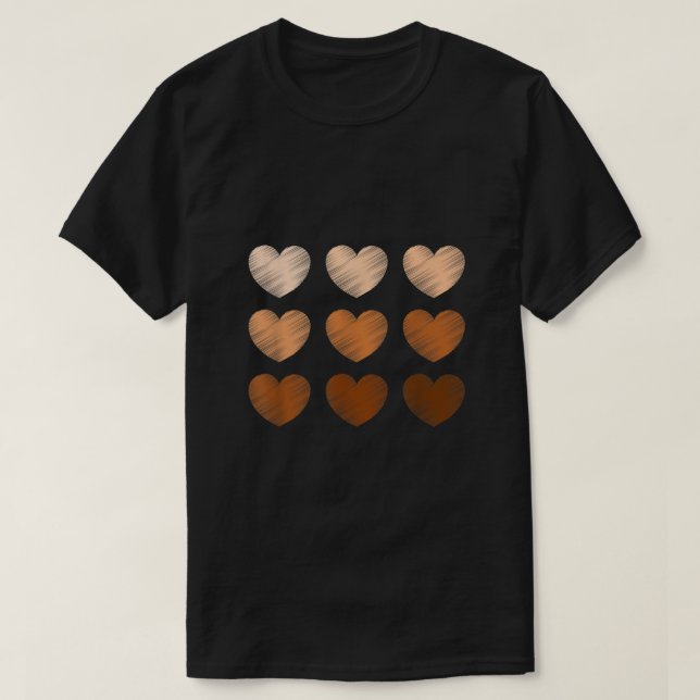 Black History Month Pride Melanin Skin Tone Hearts T-Shirt (Design Front)