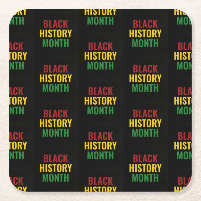 BLACK HISTORY MONTH Red Yellow Green BHM Square Paper Coaster (Front)